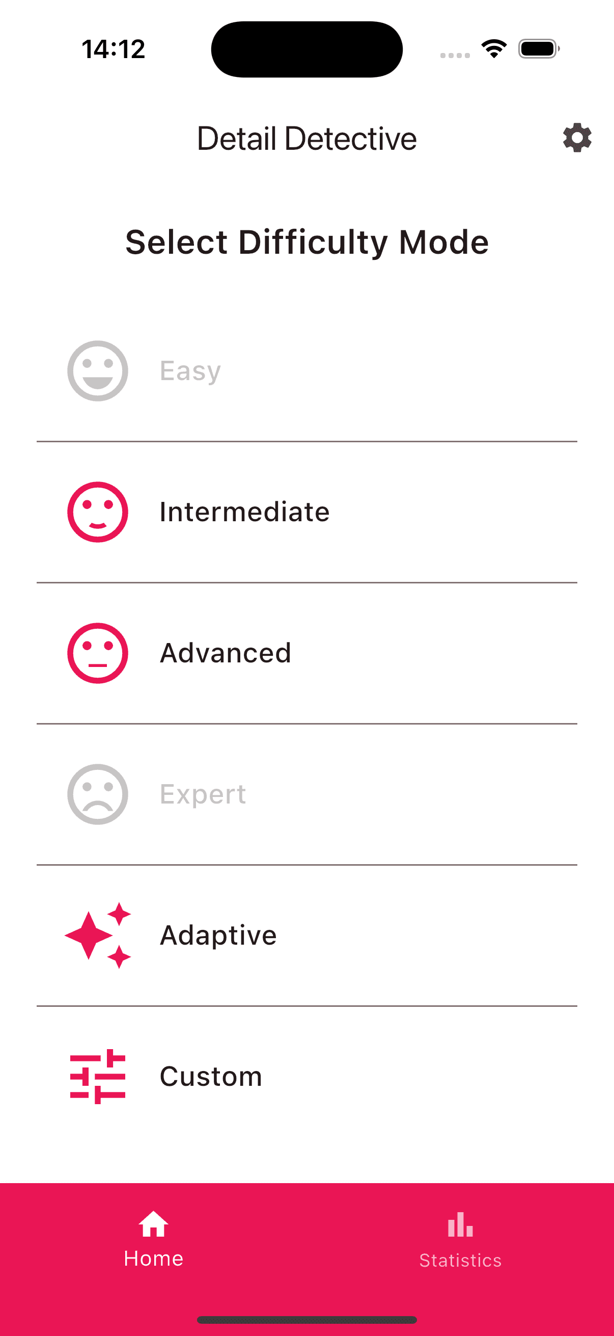 Detail Detective home screen showing difficulty modes
